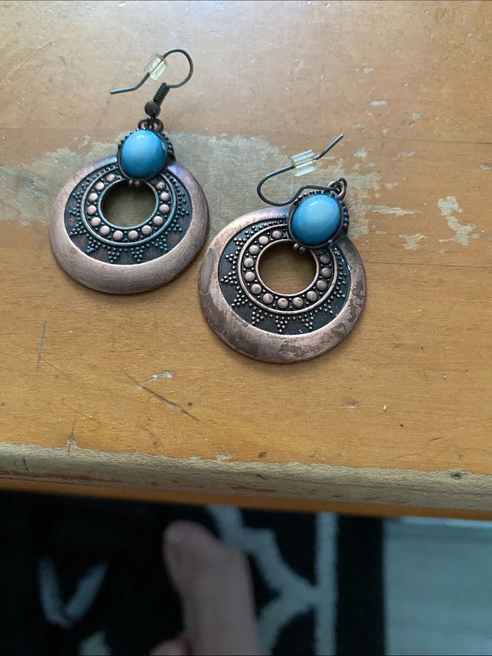 Turquoise Cabochon Copper-Tone Boho Drop Earrings